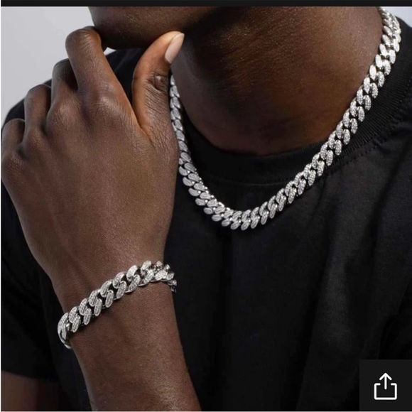 GLD Shop white gold chain and bracelet set - Picture 1 of 3